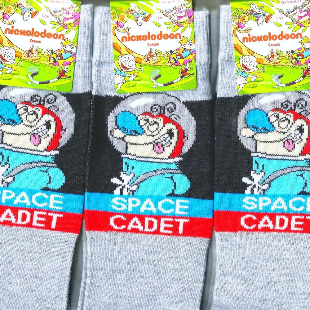 Men's (3-Pack) The Ren And Stimpy Show Stimpy Space Cadet Crew Socks Size 6 - 12